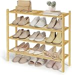 SONGMICS Sac à chaussures en bambou pour placard, Oragniseur de chaussures empilable avec structure modulaire, étagère debout libre d'espace pour la chambre d'entrée, 4-Tier, Prend 15-20 paires, couleur naturelle ULBS054YL01