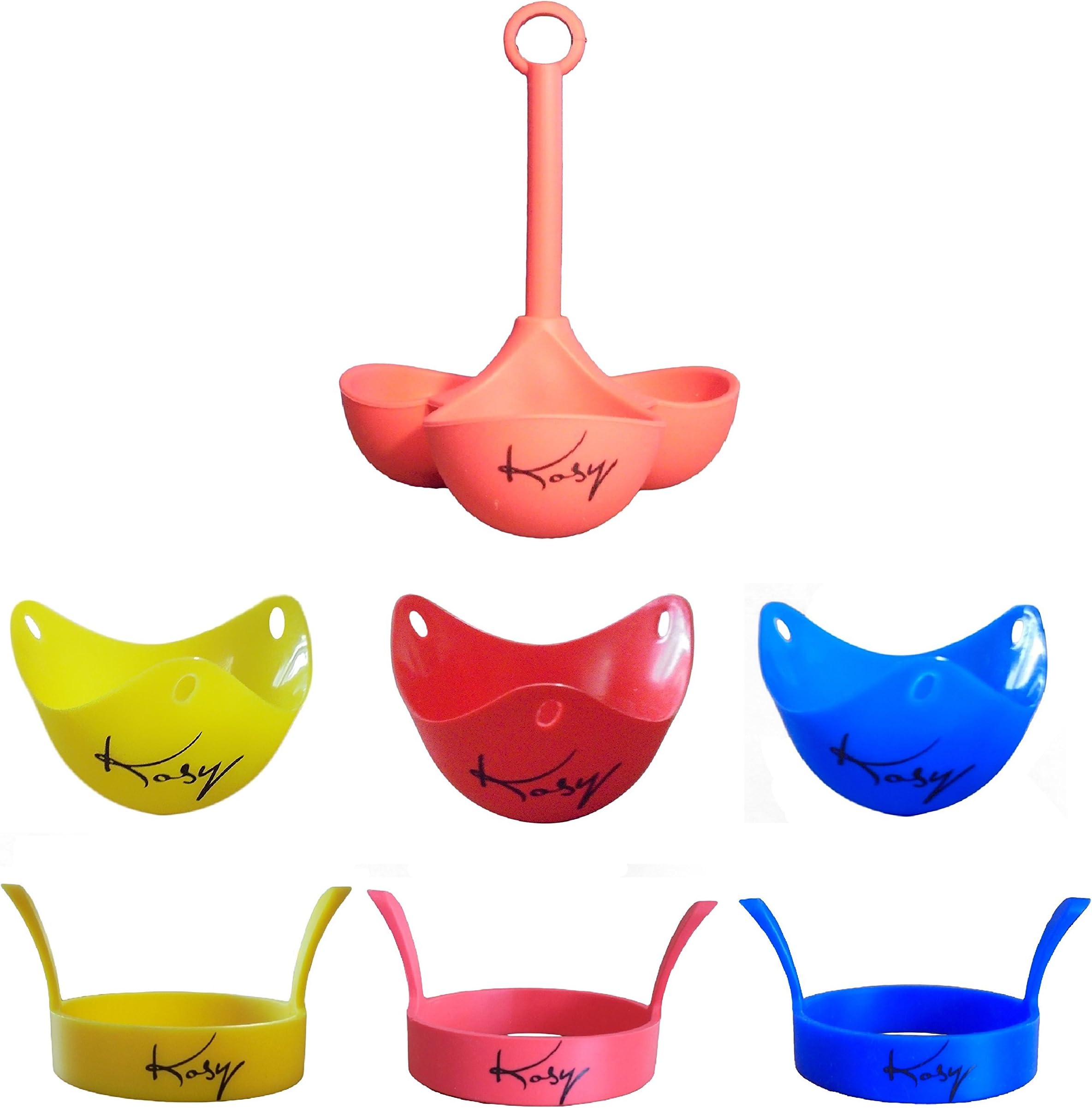 Triple Egg Silicone Cooking Pack 3 x Egg Poacher Pods 3 x Egg Frying Rings and 1 x 3 Egg Boiler from Kosy Kitchen