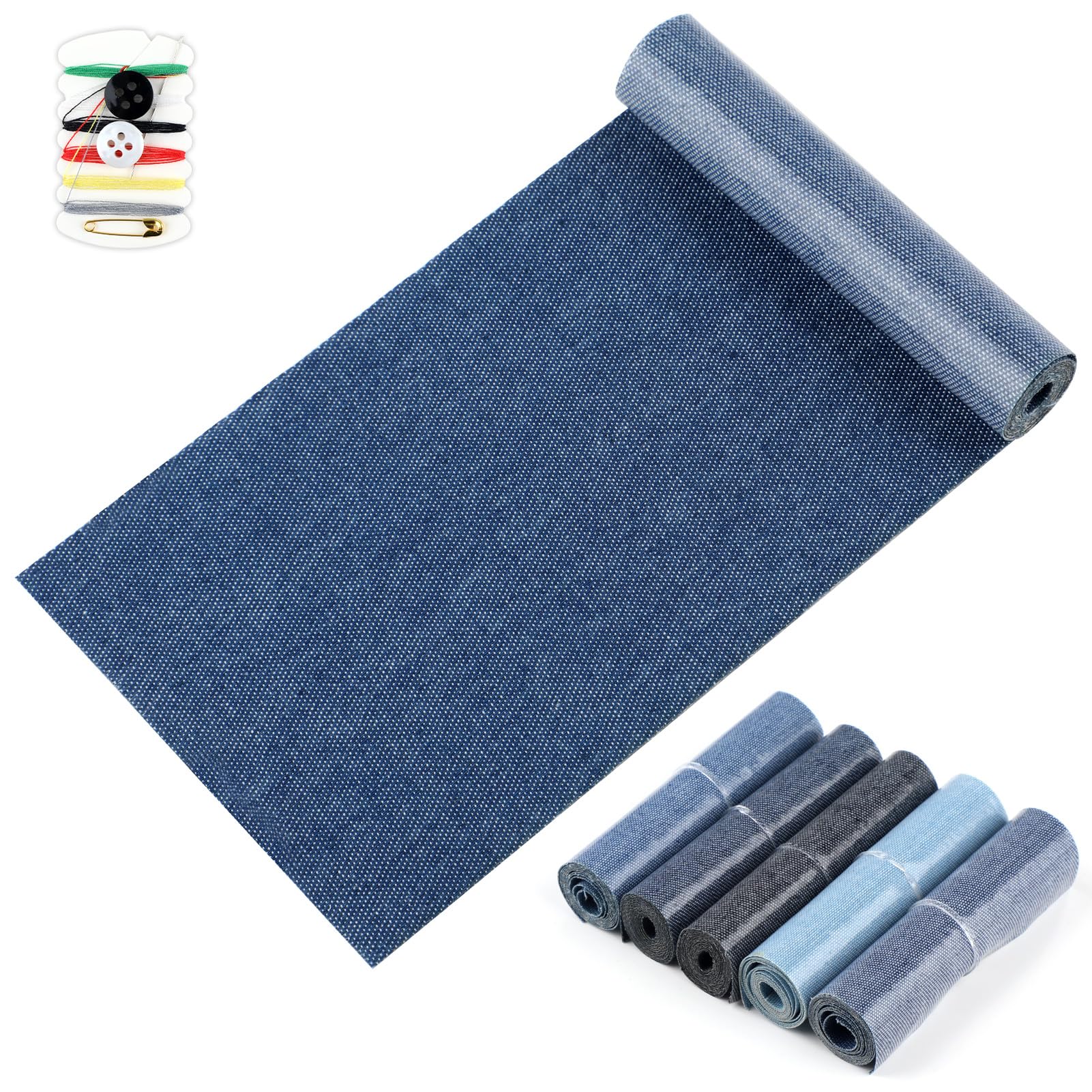UIHRLM 5 Rolls Iron on Patches, 3.15 * 20.08in Denim Patches for Jeans Repair Inside & Outside Clothing, 5 Colors Stronge Adhesive Repair Patche for Clothes Jean DIY