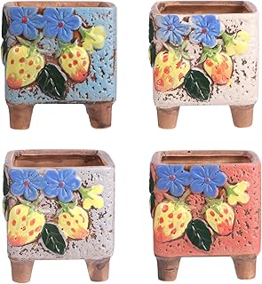 Garneck Vasos de cerâmica para suculentas Vasos de flores pequenos de 7,62 cm Pintados à mão Mini Cactus Vasos para decoração de casa, escritório, jardim, 4 peças