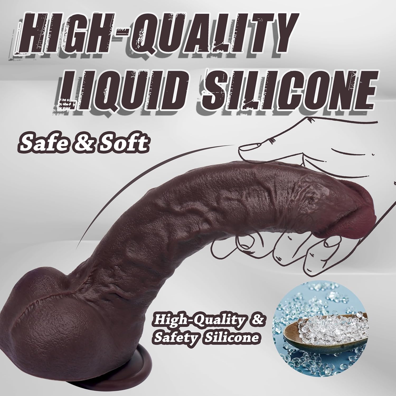 9'' Black Realistic Silicone Dildo, G-Spot Stimulation Anal Dildo Sex Toy