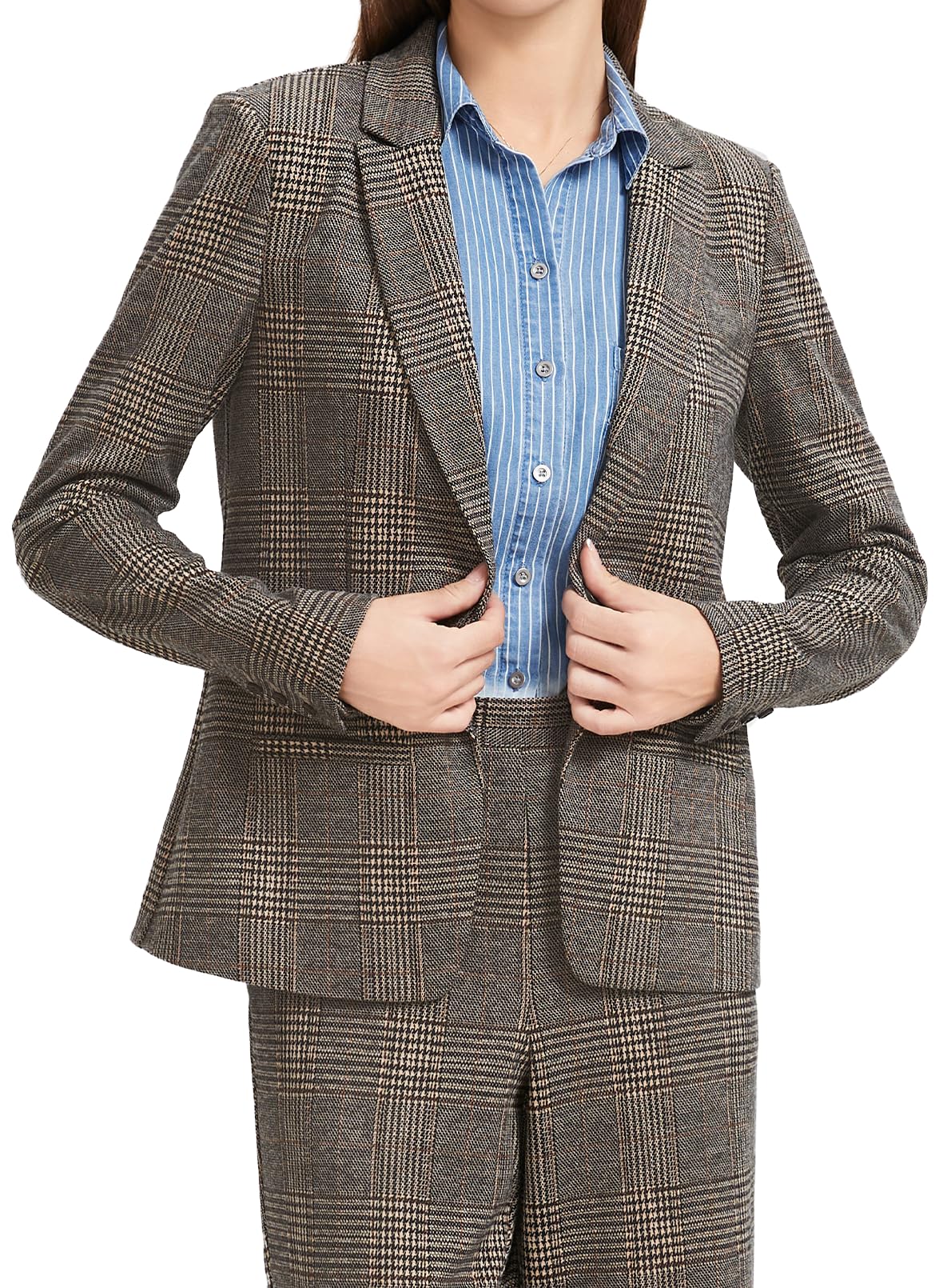 Elegant Checkered Lapel Office Blazer for Women - Business Formal Professional Workwear