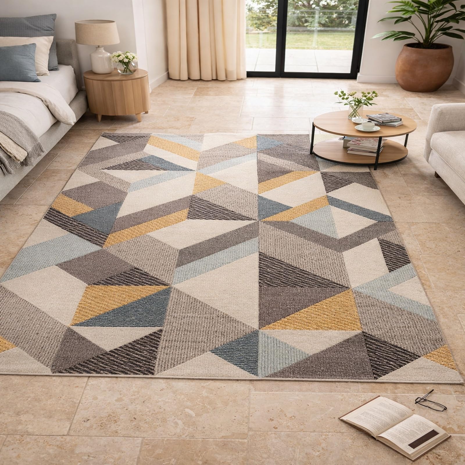 Carpet géométrique moderne grise pour déco de chambre et salon