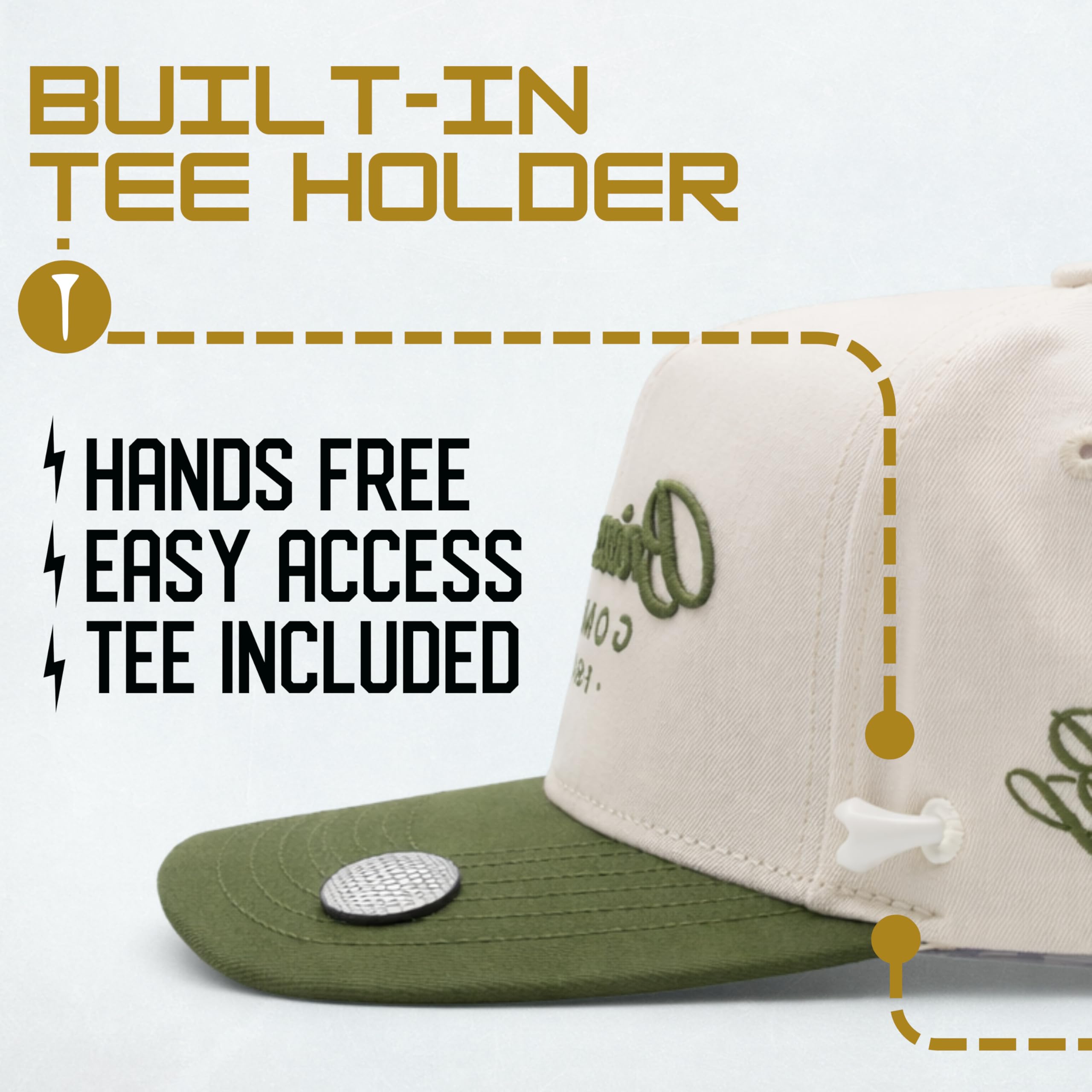 BRIMZ Cotton Golf Hat with Magnetic Brim & Tee Holder - Snapback Golf Cap for Men & Women - Magnetic Brim for Ball Marker - 4