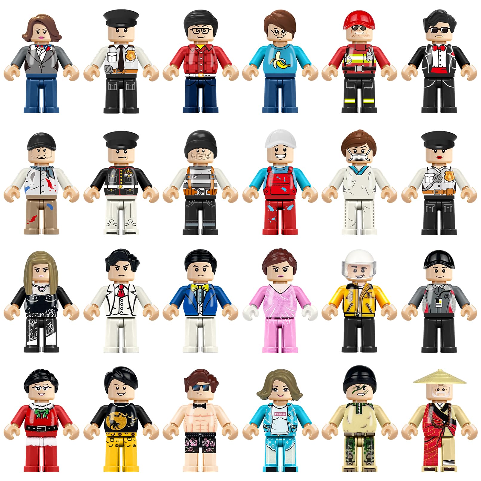 4BEE 24PCS Mini Figures Building Bricks, Minifigures Stuffer, Mini People Figures Only Toy, Kids Gift for Christmas, Halloween, Birthday Party Supplies, Easter Eggs