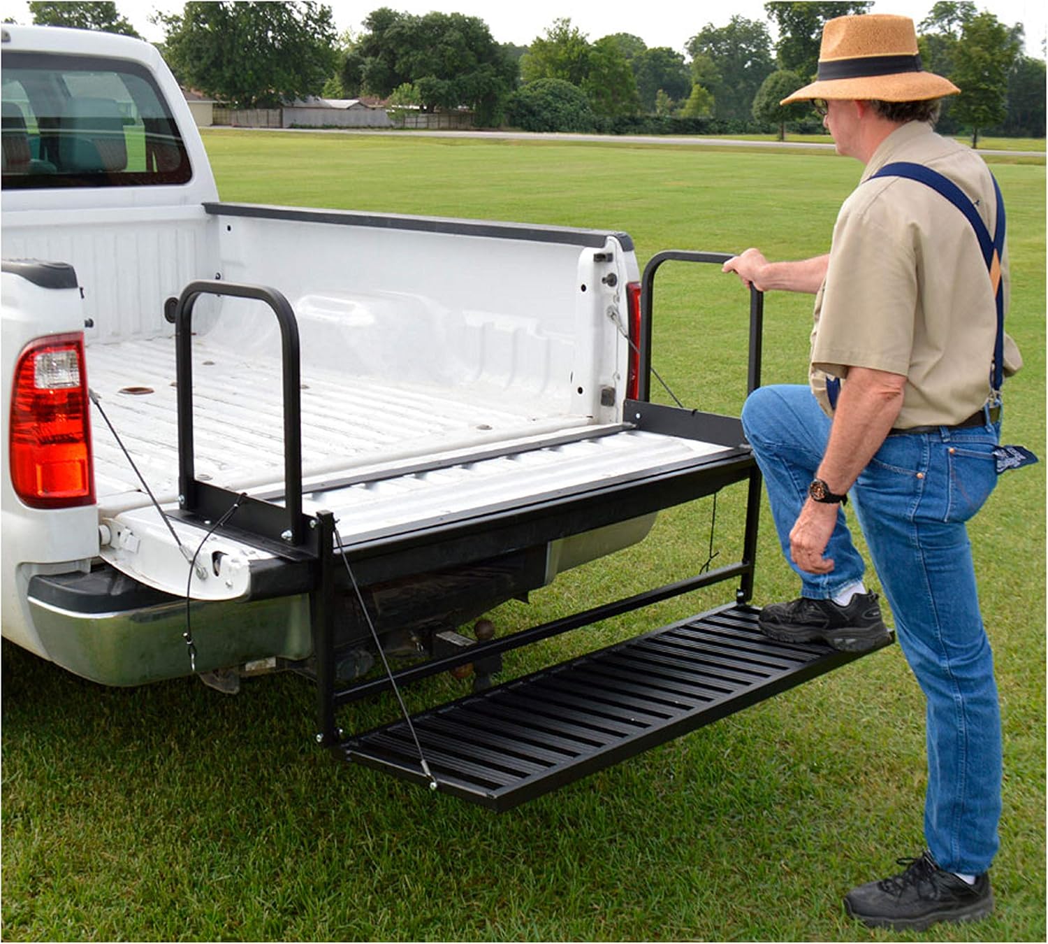 Great Day Magnum Truck N’ Buddy Tailgate Folding Step/Seat Platform for Standard Size Pickup Trucks - 400 lbs Weight Capacity - Black Powder-Coated Finish 34.5”x 35.5”x 58”, TNB3000MB