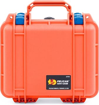 ColorCase Pelican 1200 Case Orange - Small Size Waterproof Case with TrekPak Divider System & Convoluted Lid Foam - Blue Latches