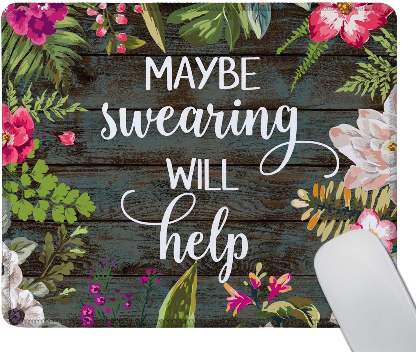 Mouse Pad Fashion Funny Wording Maybe Swearing Will Help Words of Wisdom Keep Calm Non-Slip Rubber Base with Stitched Edges for Gaming Office Home and Travel, 9.5ร7.9ร0.12 inches