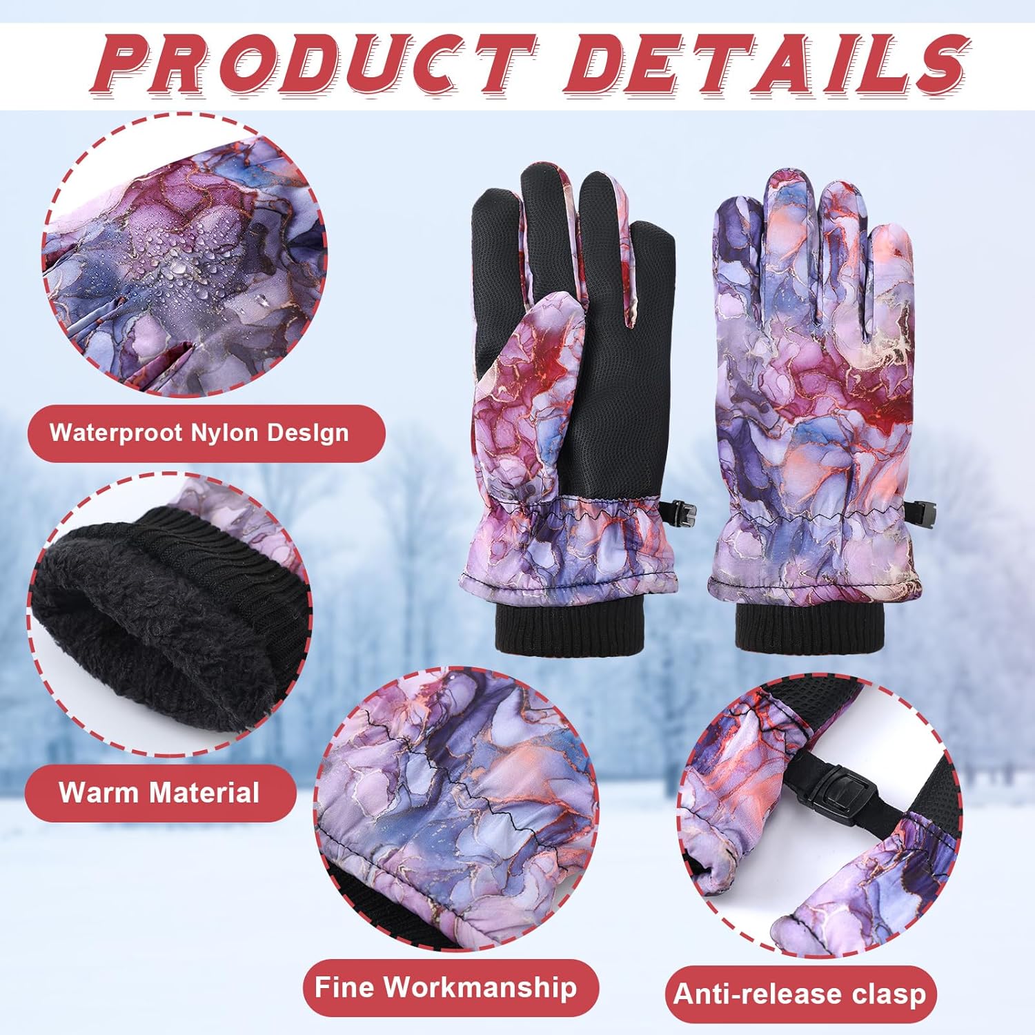 Honoson 2 Pairs Kids Snow Gloves Winter Waterproof Kids Ski Gloves Youth for Girls Boys Outdoor Toddler Snowboard Warm Clothe - Image 5