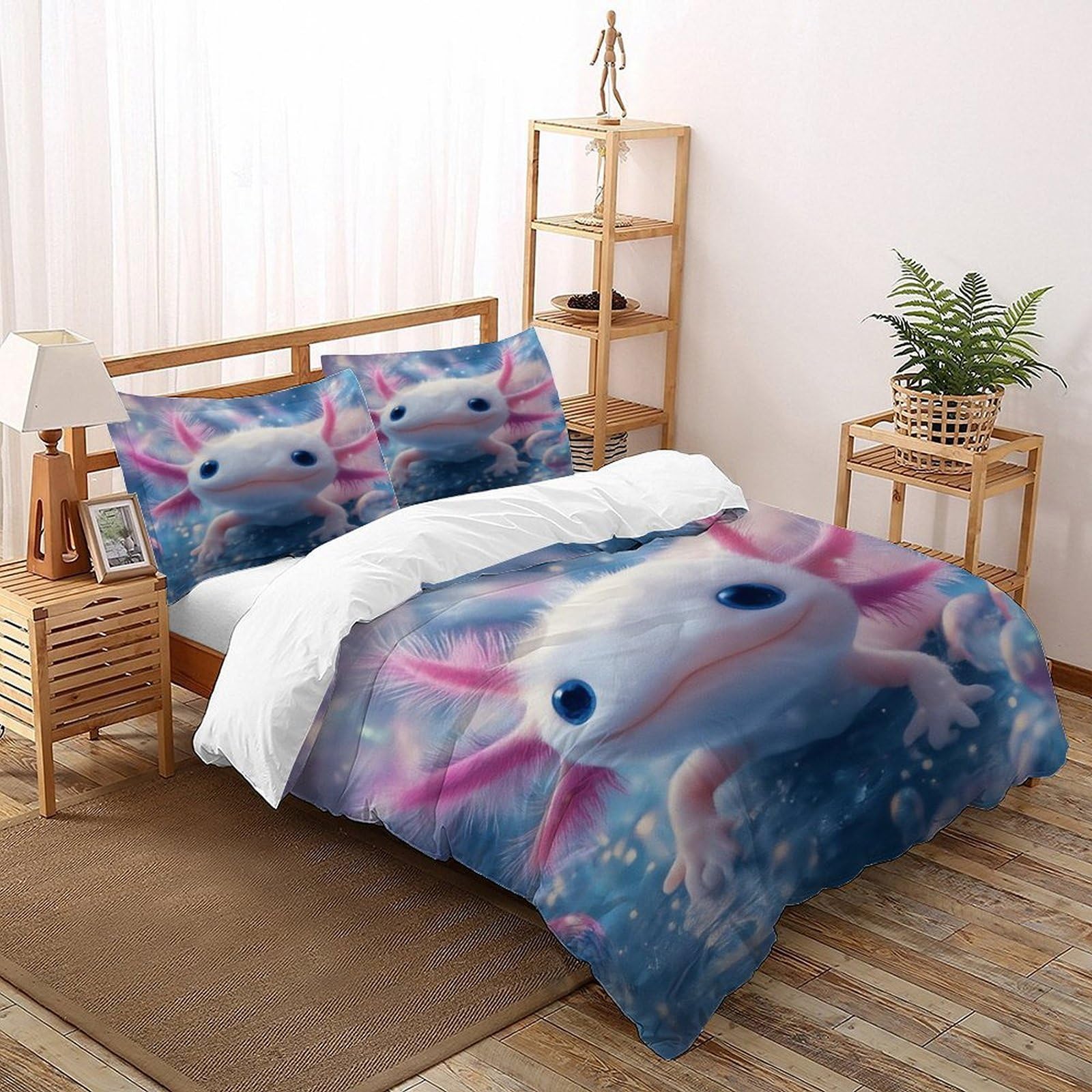 Housse de couette axolotl avec zip pour en finir avec la couette qui glisse du lit