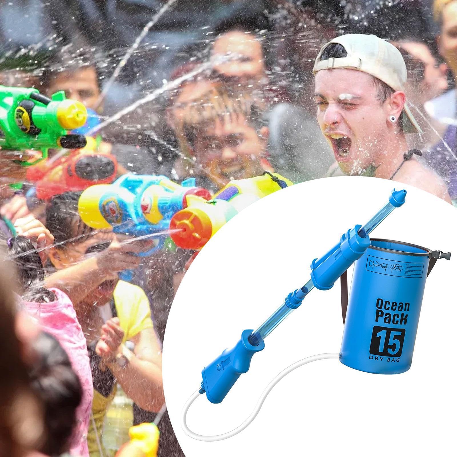 Backpack Wasserpistole Rucksack Wasserspritze Wasser Soaker Spielzeug mit Langer Spritzweite Und Robuster Pp Verarbeitung für Kinder Sommer Gartenpart, Blau
