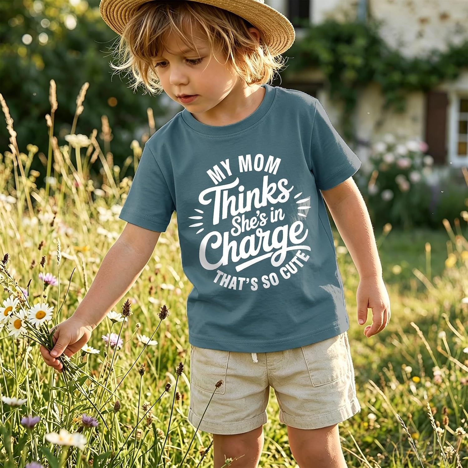 BOUTIKOME Toddler Boys Mother's Day Shirt My Mom Thinks She's in Charge That's So Cute Tshirt Funny Mama's Boy Outft Top 2-8Y