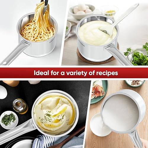 Miniatura 8 de Sunhouse Sartén de acero inoxidable de 1.5 cuartos con tapa, sin PFOA, bandeja de acero inoxidable, base de inducción, mango que se mantiene fresco,