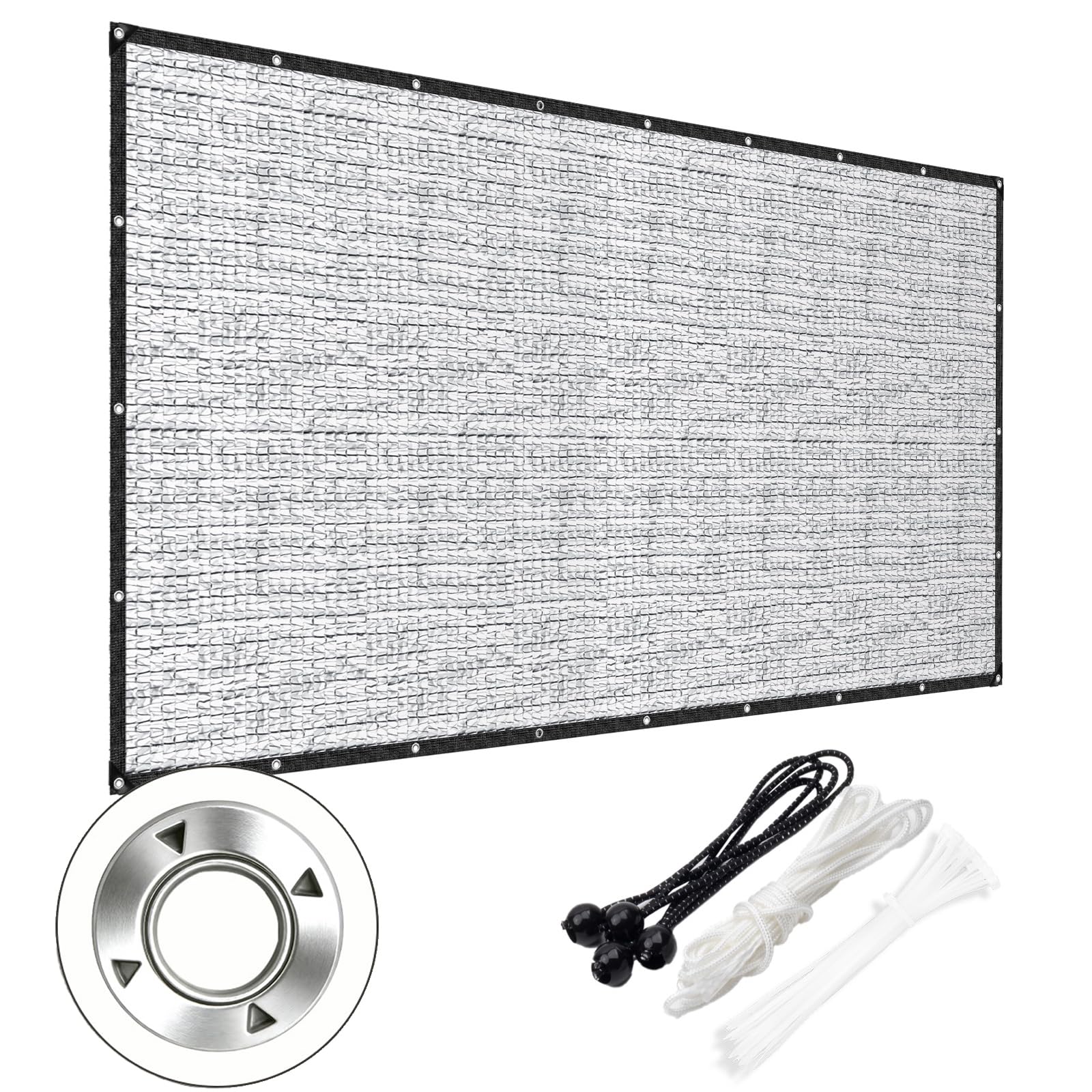 Photo 1 of LAWNGO Aluminet Shade Cloth, 10x12FT 99% Heat Reflective Tarp for Blocking Sun with Reinforced Stainless Steel Grommets for Pergola Shade Cover, Garden, Cars, Dogs, Greenhouse