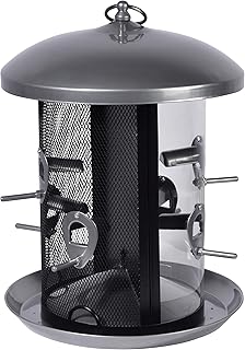 dobar® XXL Hanging Bird Feeder with Dual Silo - Metal Feeding Station for Hanging - Bird Feeder Column Seeds/Nuts - 20 x 20 x 32 cm - Grey product image