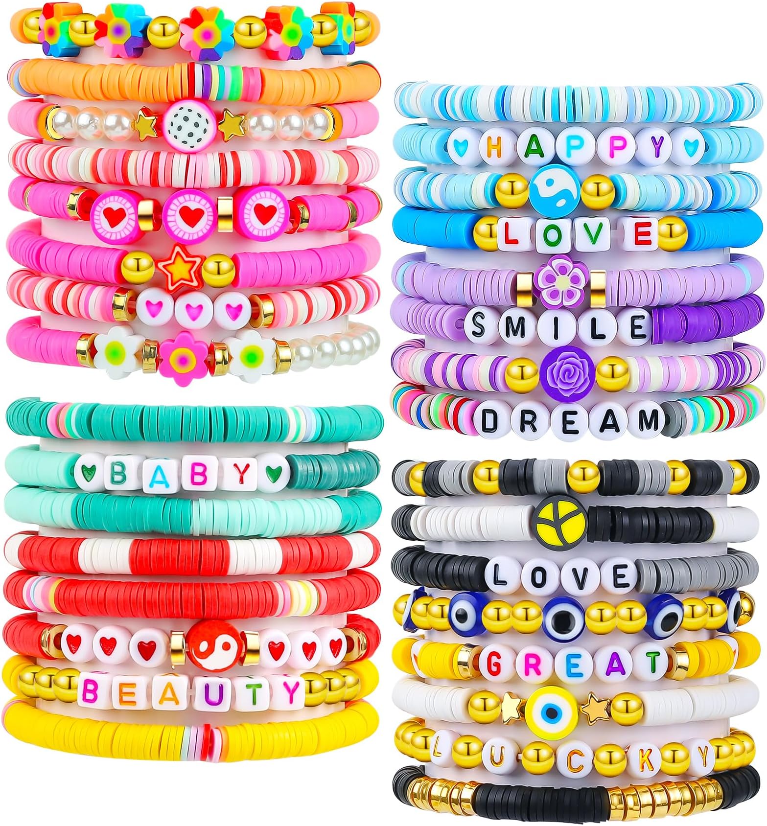 LUYI Preppy Jewelry Bracelets for Women Clay Bead Colorful Surfer Heishi Bracelet Set Stackable Beaded Friendship Stretch Bracelets Boho Y2K Summer Beach Elastic Layering Bracelets