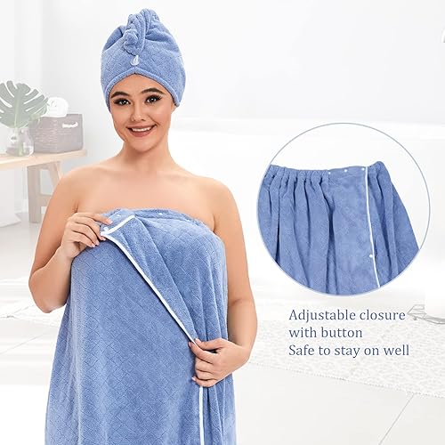 Miniatura 3 de H HomeZzz Toalla para mujer de talla grande (XXL-XXXXL) con toalla para el pelo, toalla de baño de microfibra, suave y cómoda, absorbe el agua,