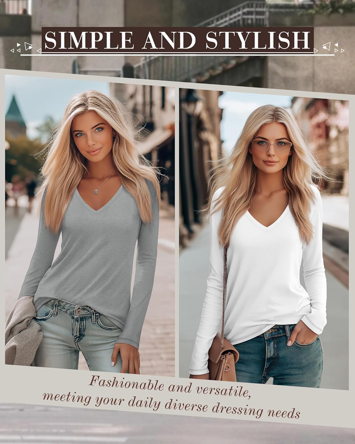 4 Pack Women's Long Sleeve V Neck Shirts, Casual Loose Fit Tees Basic Tunic Tops Trendy Fall T-Shirts Outfits - Image 4