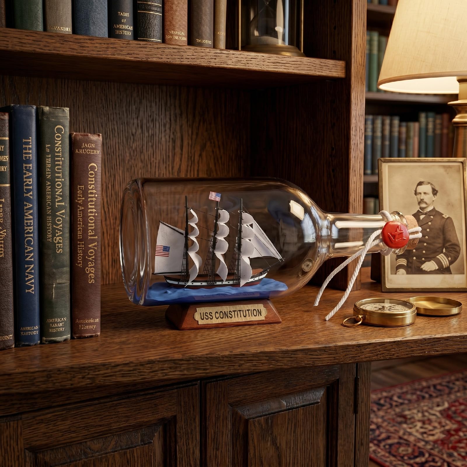 Nera perla Caraibica modello nave in una bottiglia di vetro ornamento da tavolo decorazione nautica casa Mayflower USS Costituzione USCG aquila regalo per ragazzo (Costituzione 23 cm)