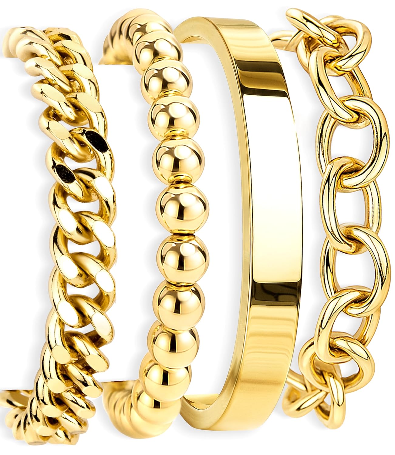 Gold Bracelets Set for Women Stack Dainty Thick Bracelets Stack for Women Trendy Simple Thin Gold Plated Cuff