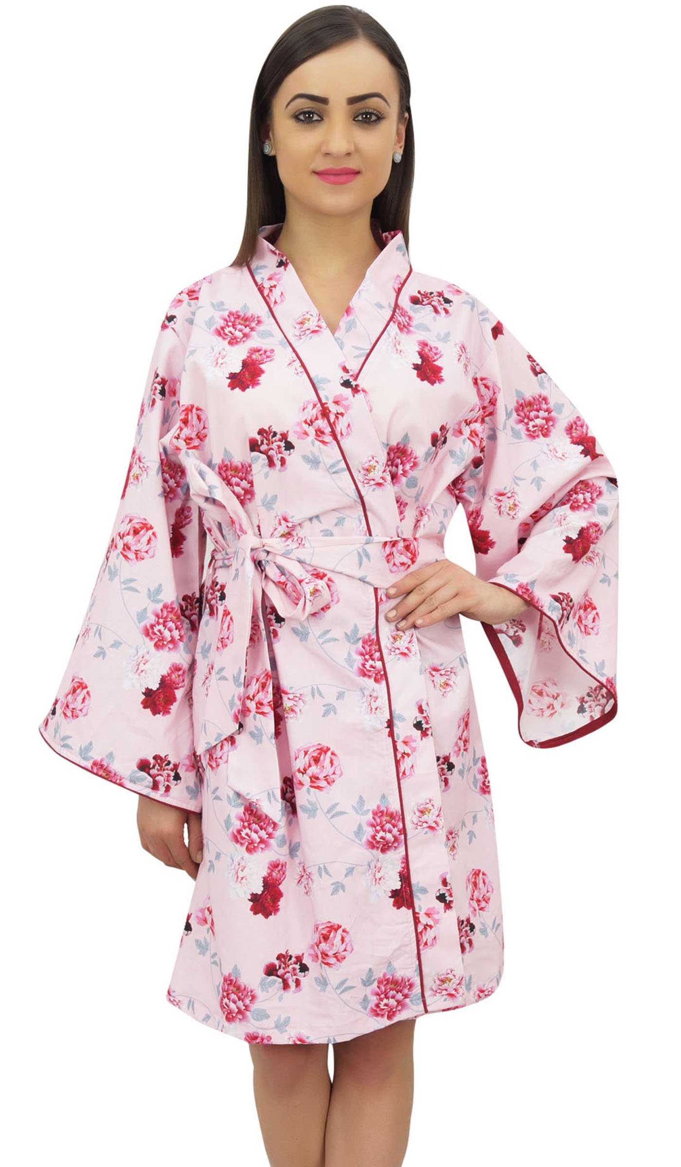 Bimba Rosa Manga Larga Mujer Kimono Coverup Robe Estampado Floral Ropa De Dormir - 46