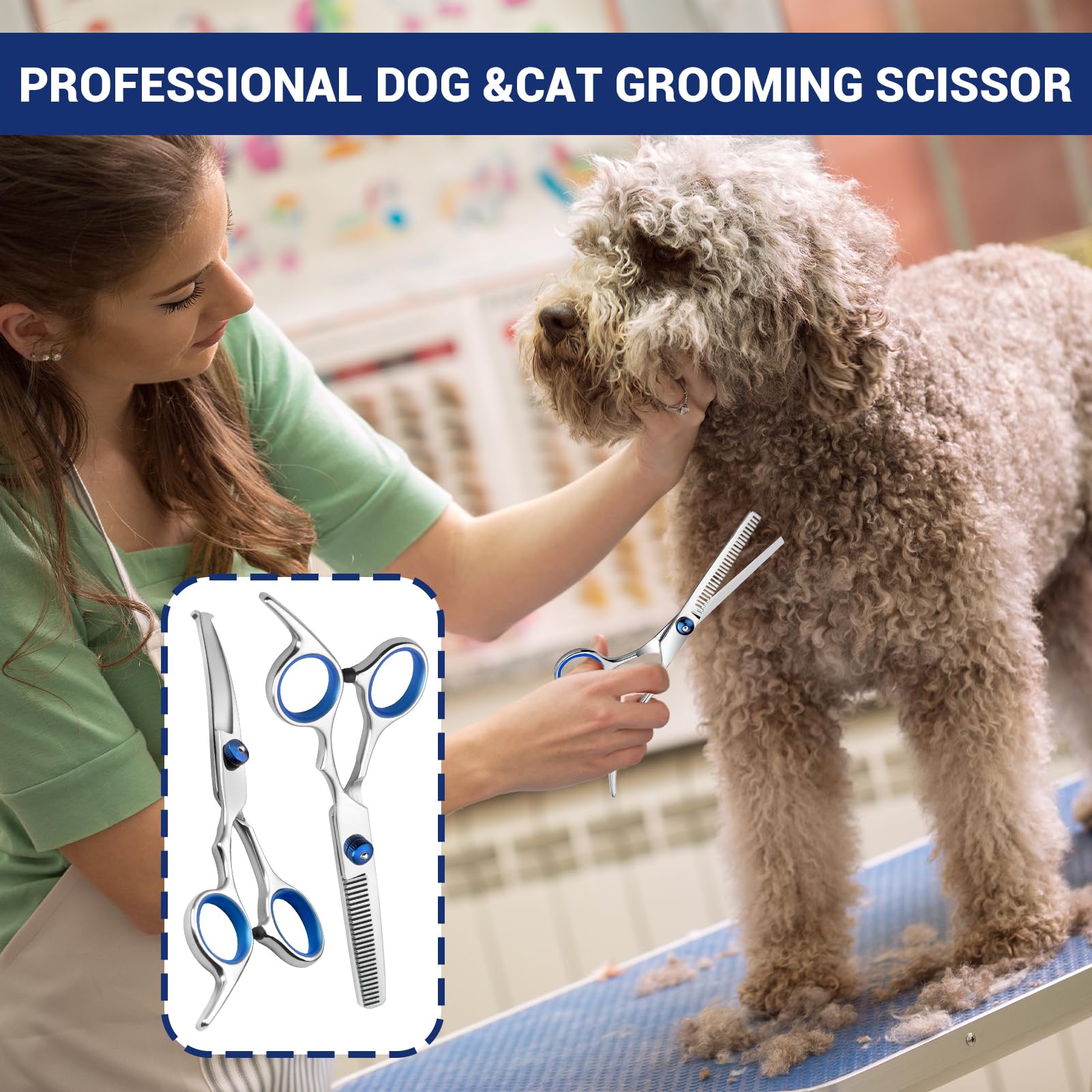 Ciseaux Toilettage Chien, Lot de 2 Cise aux de Toilettage pour Chiens, Cis eaux Ch ien Toil ettage, Ciseaux pour Chien, Cis eaux Chi en, Cisea ux incurvés et Ci seaux Désépaissir pour Visage