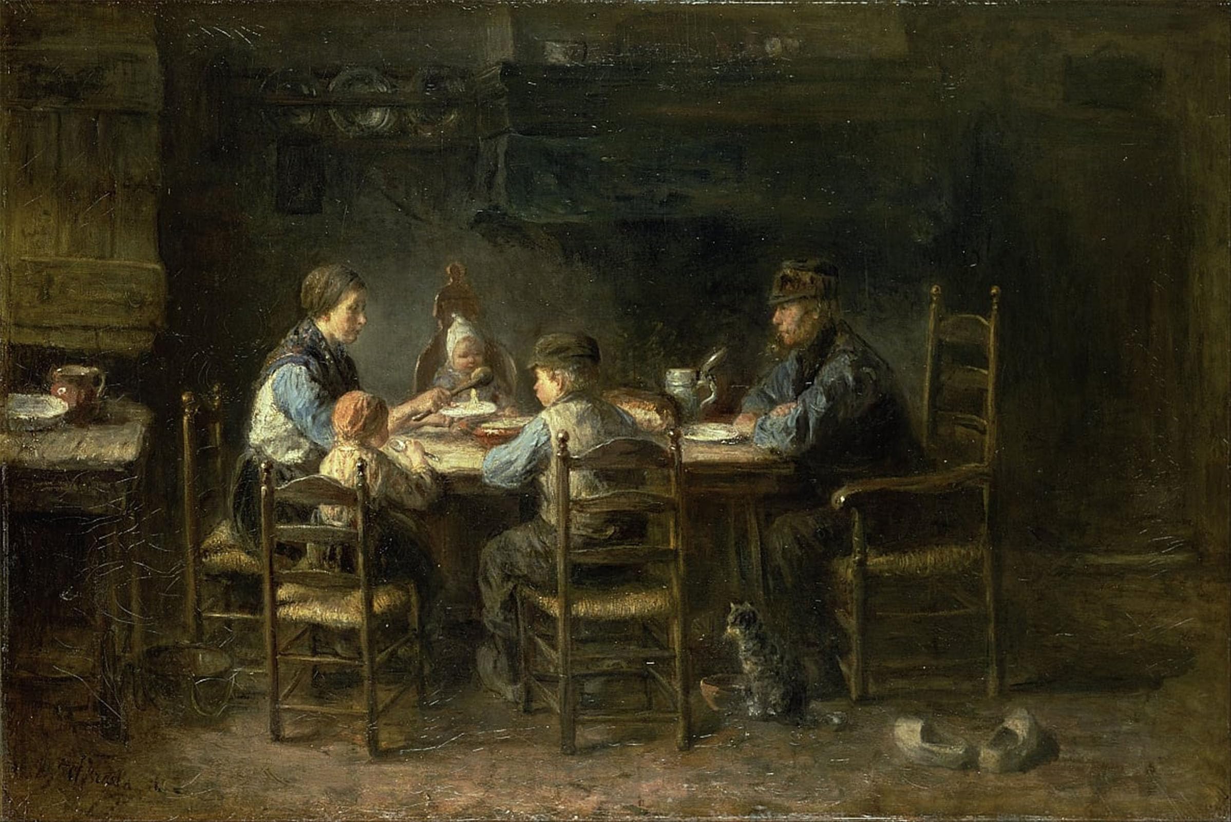 Posteriik No Frame Vintage Classic Picture Landscape Artwork Peasant Family At The Table By Jozef Israëls Portrait Canvas Painting For Office Home Decor 60X90cm