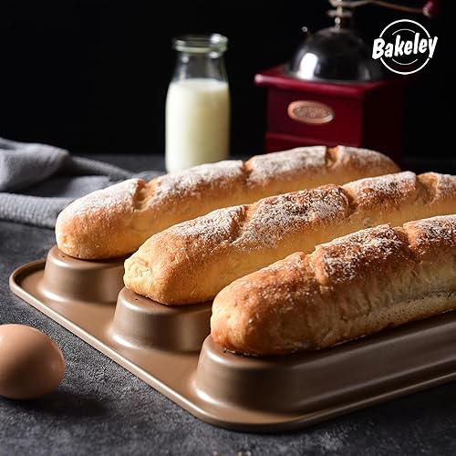 Vista 14 de Sartén para baguette perforada, 14.5 pulgadas, 2 panes ondulados, antiadherentes, ultraventilados, canal de 2 pulgadas para hornear en horno, 14.75