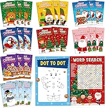Kosiz 24 Pcs Christmas Activity Books for Kids Christmas Santa Mini Games Coloring Book Set Bulk Mazes Word Search Word Scramble Games for Xmas Stockings Goodie Bags Fillers Holiday Party Supplies