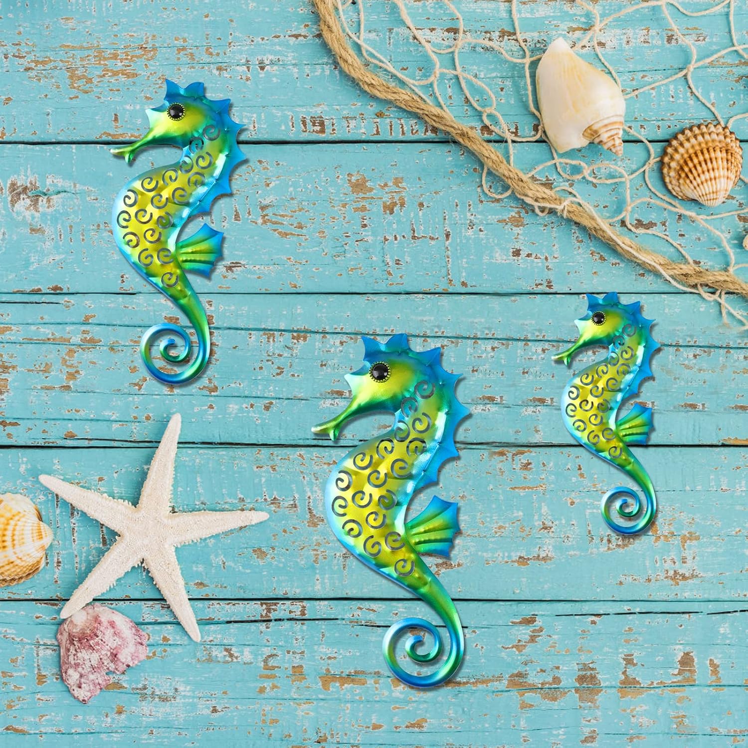 FLHJYF Metal Seahorse for Beach Sea Decor, Seahorse Wall Art Decor,Decoration for Bathroom Bedroom Fence Home Indoor Outdoor 3 Pack image 4