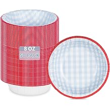 50 Pack Small Paper Bowls, 8 Oz Disposable Soup Bowl, Blue Gingham Disposable Bowls, Soak Proof, Microwave Safe Compostable Checkered Bowl for Snacks, Dessert, Breakfast, Lunch And Dinner Meals