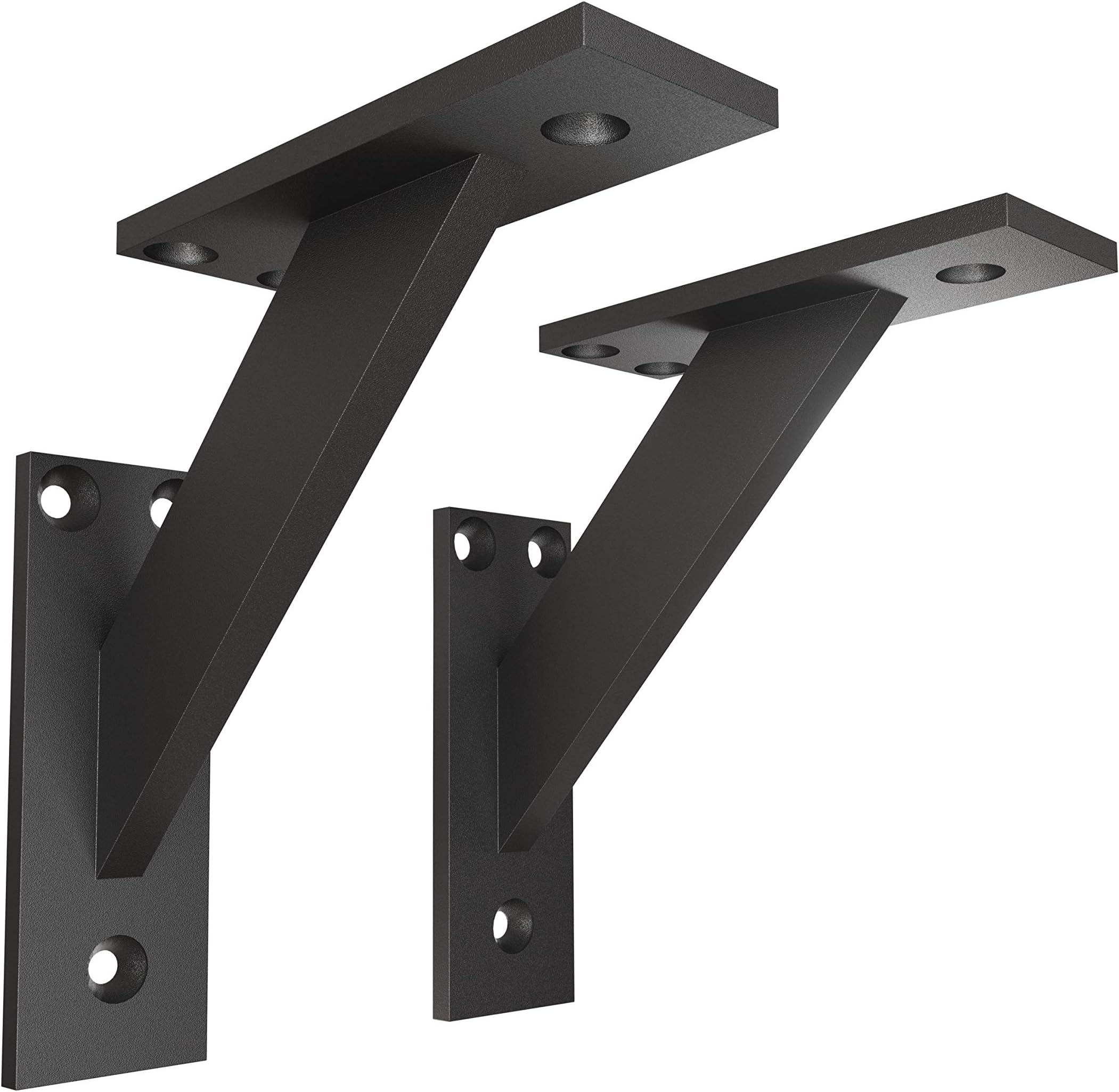 Sossaiยฎ Aluminium Design Shelf Brackets (Set of 2) Storage Rack Case Board Corner Holder/Wall Holdfast | FSHR-BL | 120x120mm | Colour: Black Matte