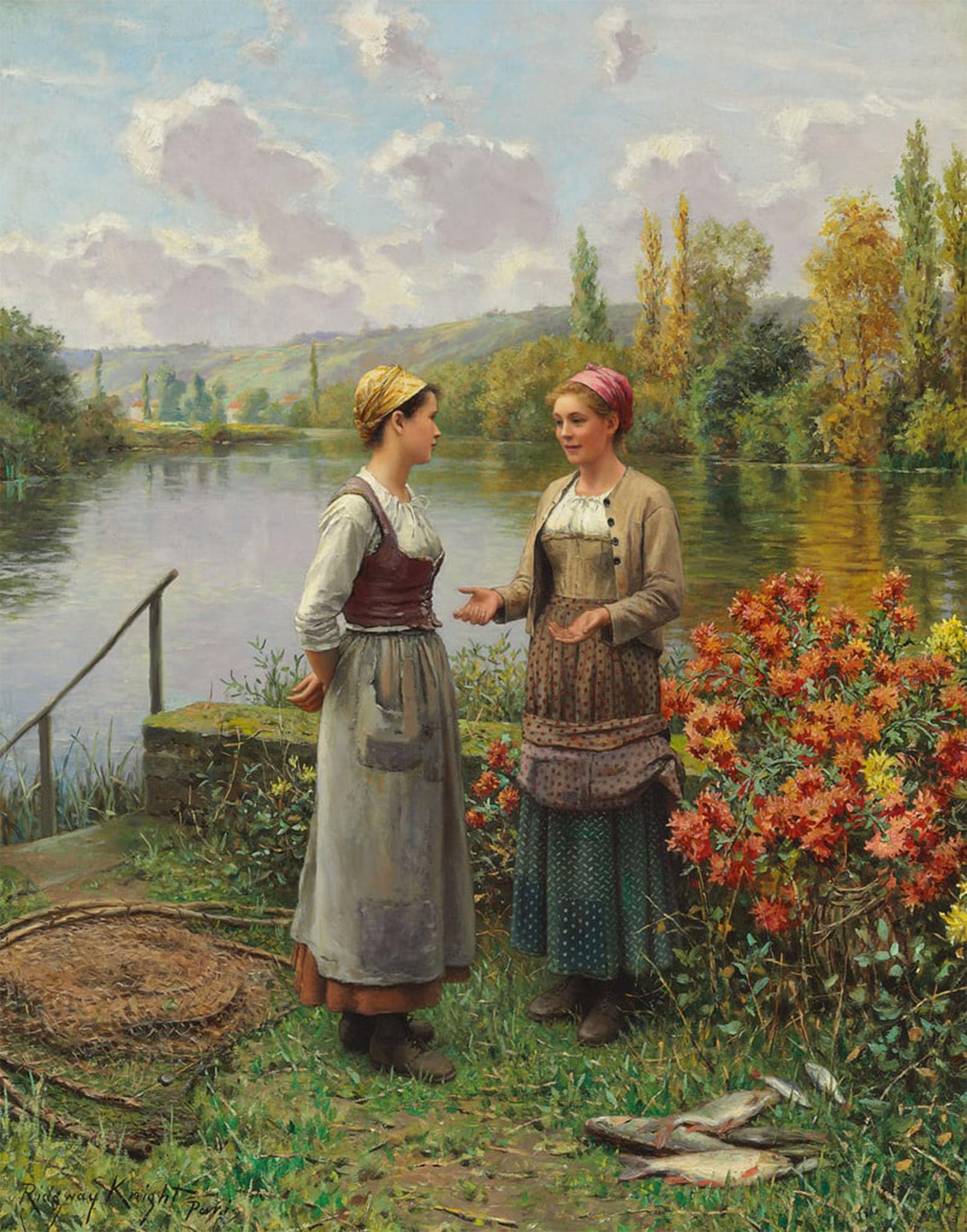 POSTERIIk Famous Animal Posters Vintage Picture Two Women in a Landscape by Daniel Ridgway Knight Modern Wall Decor for Home Decor 60x90cm