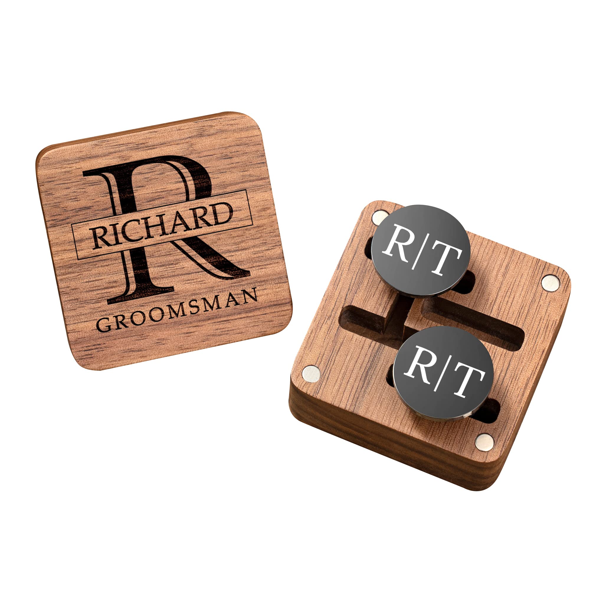 KEMEILA emelos de metal personalizados para hombres, gemelos personalizados con caja de madera, regalos de mejor hombre para boda, cumpleaños, día del padre, recuerdo de fiesta de boda