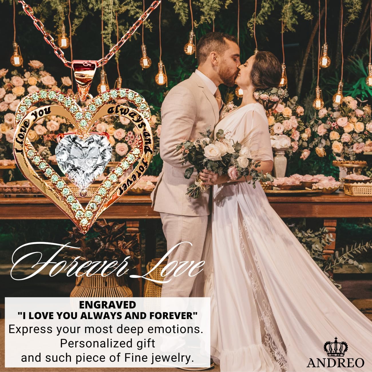 ANDREO 18k Rose Gold Heart Custom Name Forever Love Necklace Gift for wife, Valentines Gifts from Husband Anniversary, Birthday, Romantic - Image 3