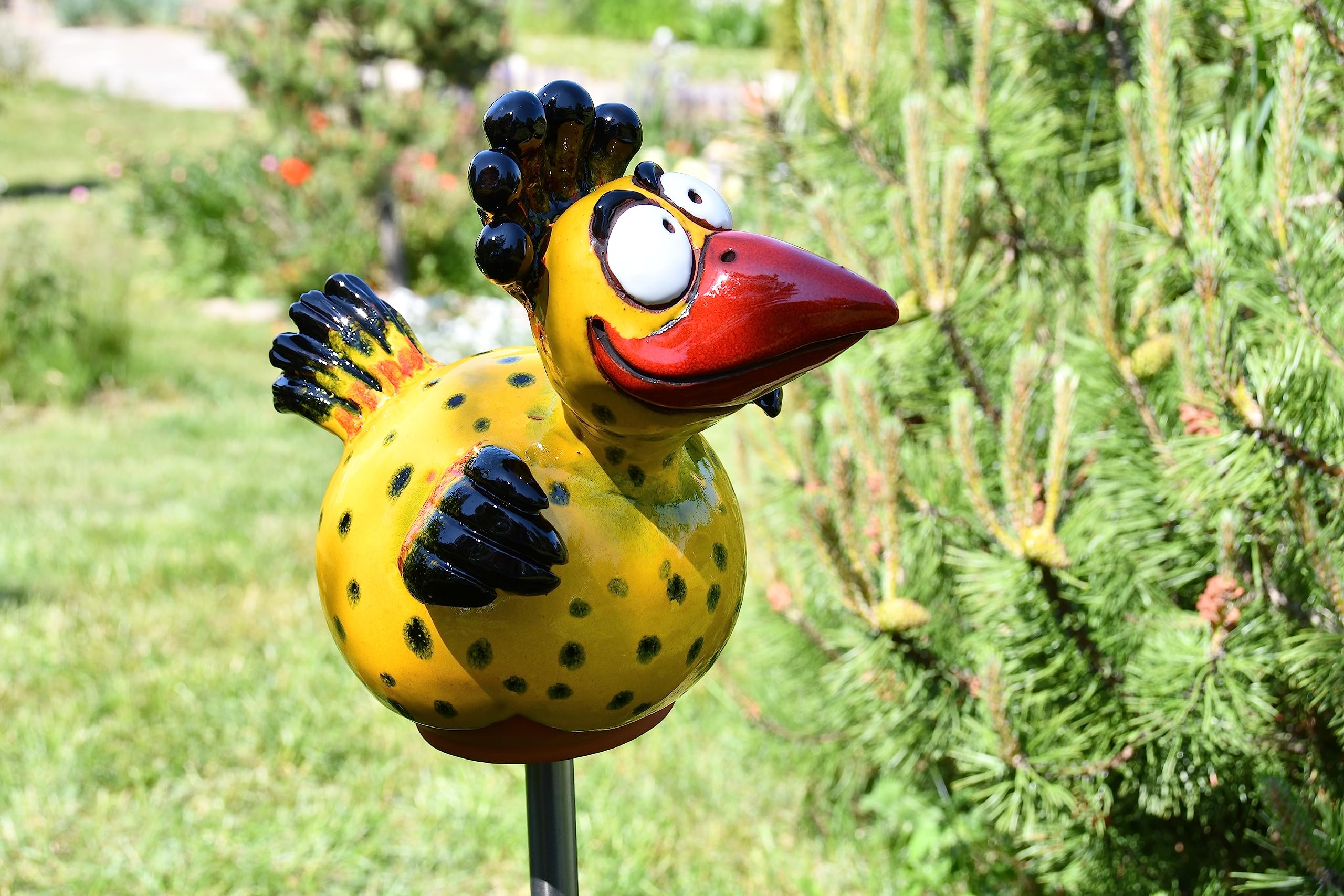 Gartenstecker Keramik Handgefertigt - Gartendeko für Draußen Wetterfest - Garten Deko Keramik - Gartenfiguren & Gartenstatuen - Vogel