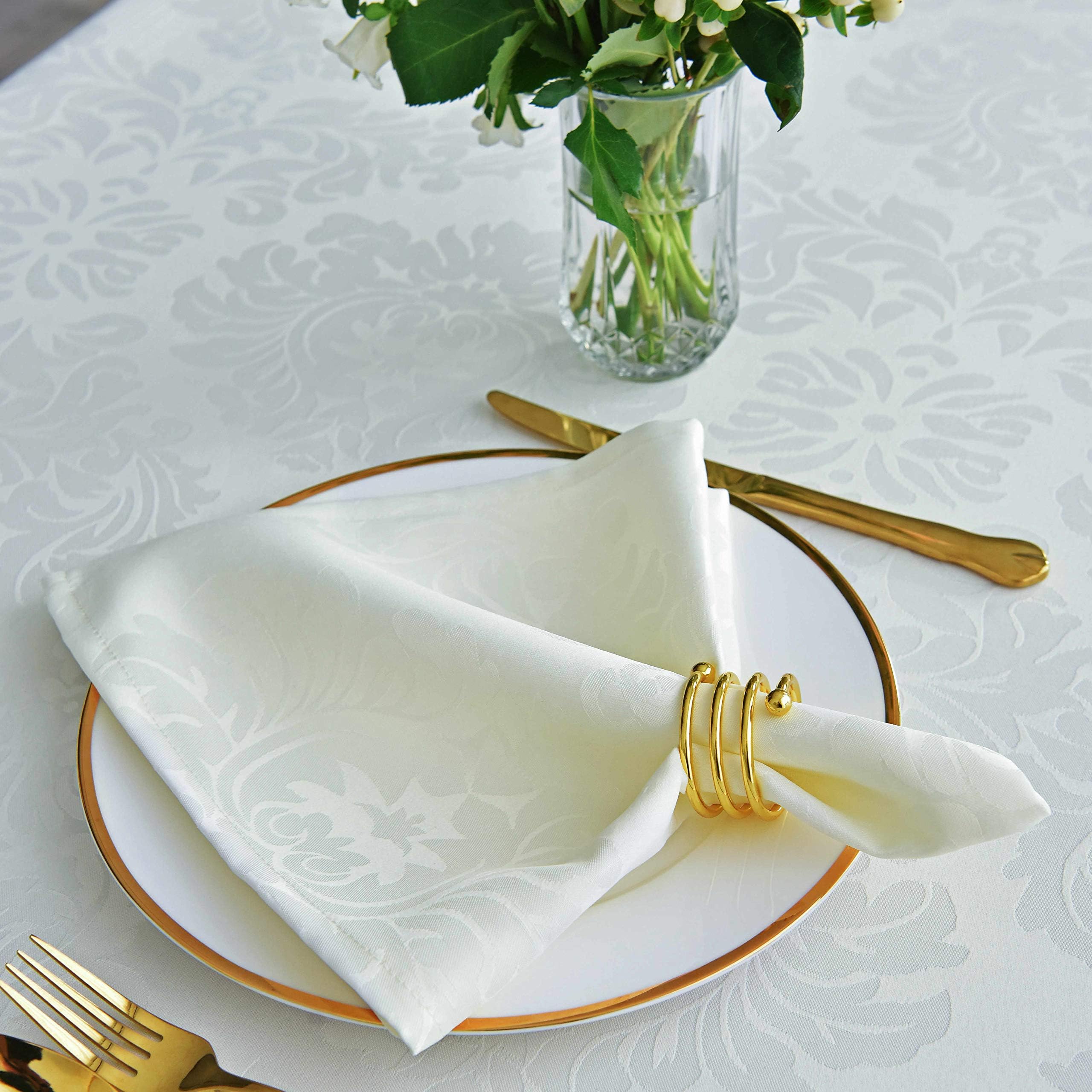 maxmill Jacquard Cloth Napkins 20 x 20 Inch Damask Pattern Soft Comfortable and Luxury Serviette for Family Dinners Weddings Parties and Banquets Set of 4 Pieces Ivory