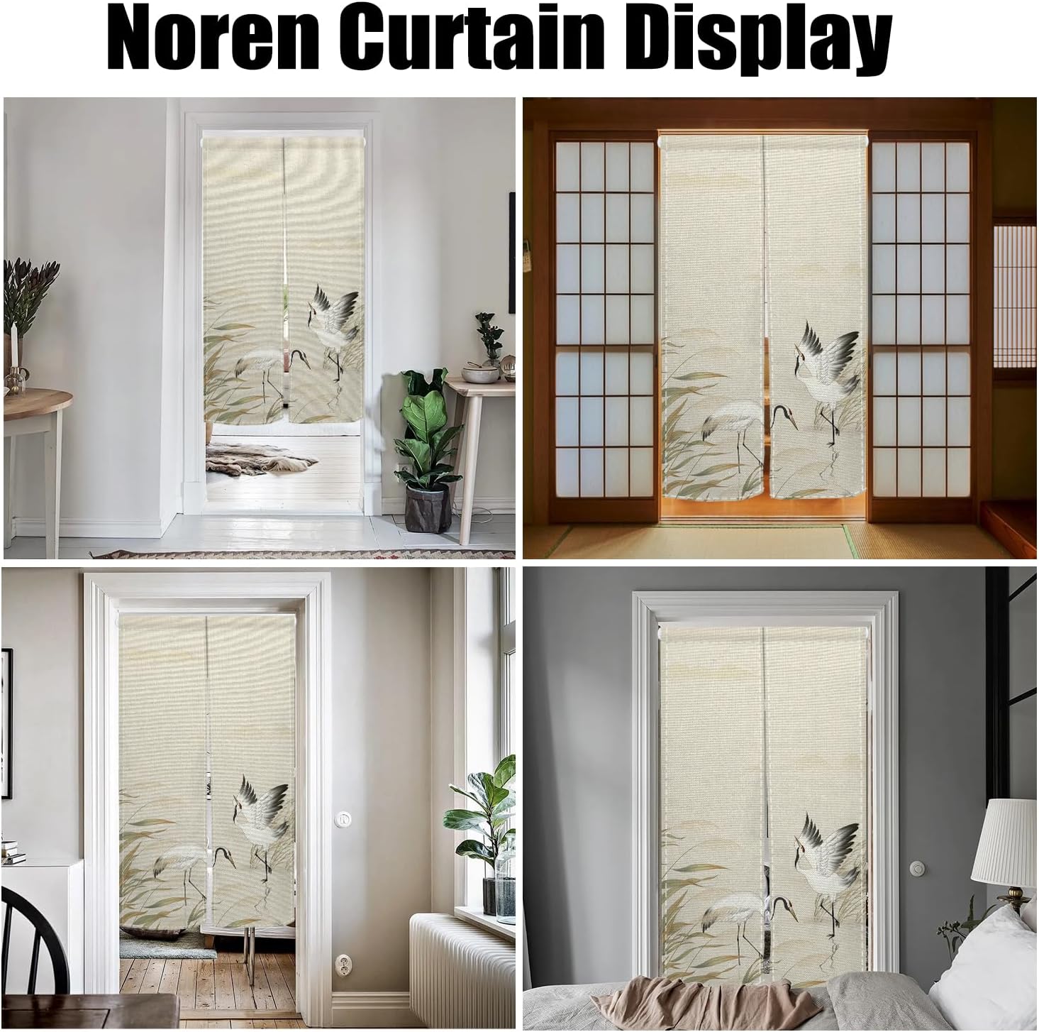 Leowefowa Noren Japanese Doorway Curtain Long Style Traditional Cranes Reed Printed Curtain for Doorway Window Treatment Japanese Door Tapestry for Wall Hanging Room Divider Home Decor, 33.5"x 70.9"