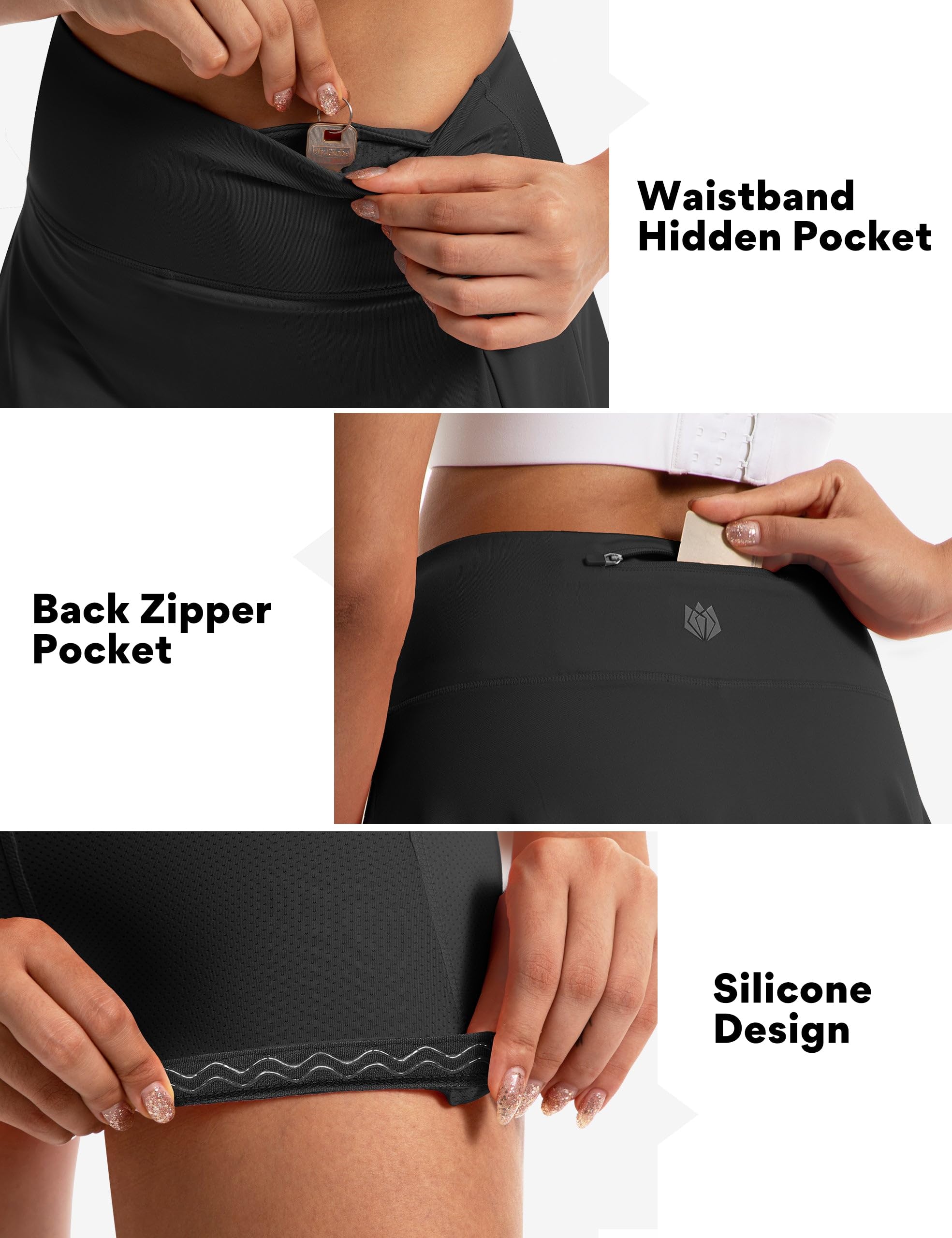 FitsT4 Sports Jupe-short de tennis et de golf pour femme de 40,6 cm, 4 poches, UPF50+, taille haute, athlétique, décontractée, entraînement et course à pied