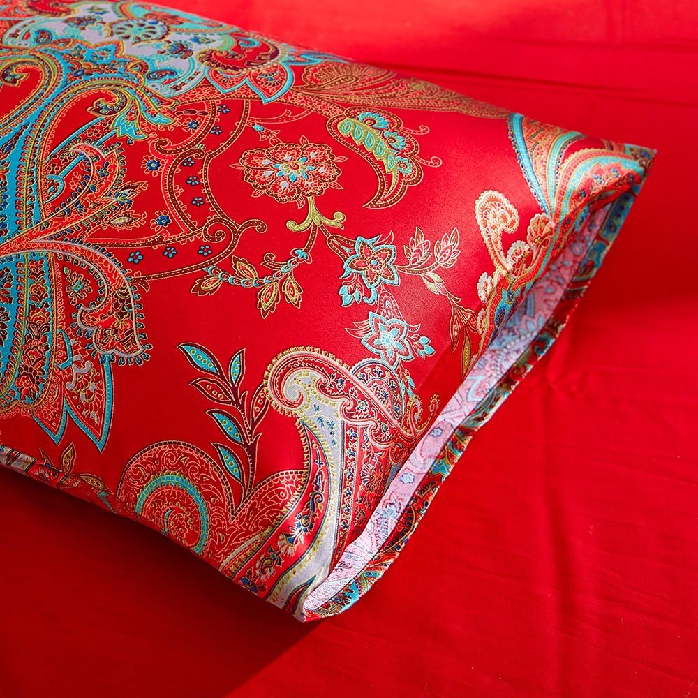 mixinni Red Paisley Comforter Sets Queen Size Bed Shabby Chic Print Comforter All Season 3 Pieces 1 Fluffy Soft Comforter with 2 Pillow Shams-Queen Size - Image 6