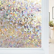 Privacy Film, Stained Glass Peel and Stick Decals, Rainbow Holographic Prism Film, Half Moon Anti-UV Window Covering (45 X 200 Cm)