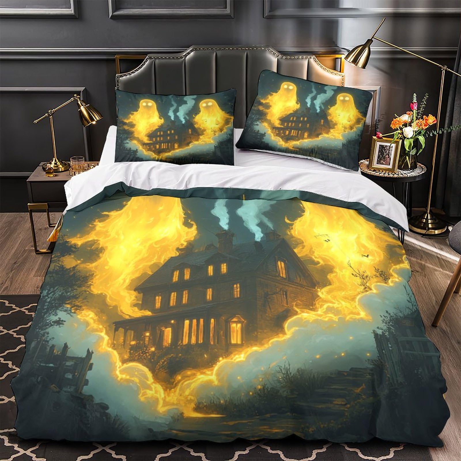 Housse de couette apparition fantomatique 3D King 220x240cm avec 2 taies