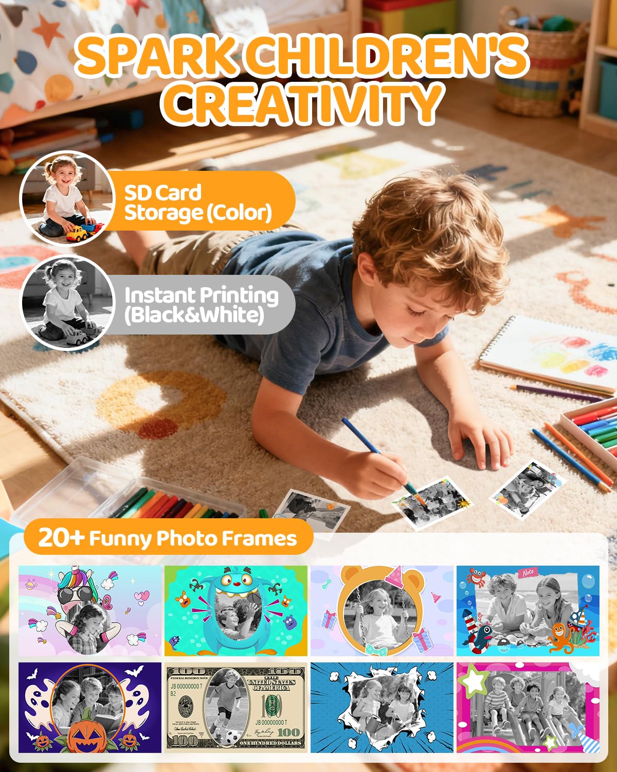 Macchina Fotografica Bambini Istantanea, CalineGam HD 1080P Macchina Fotografica Istantanea con Scheda da 32 GB e 3 Rotoli di Carta, Regalo di Natale per Ragazze Ragazzi dai 3 ai 14 Anni