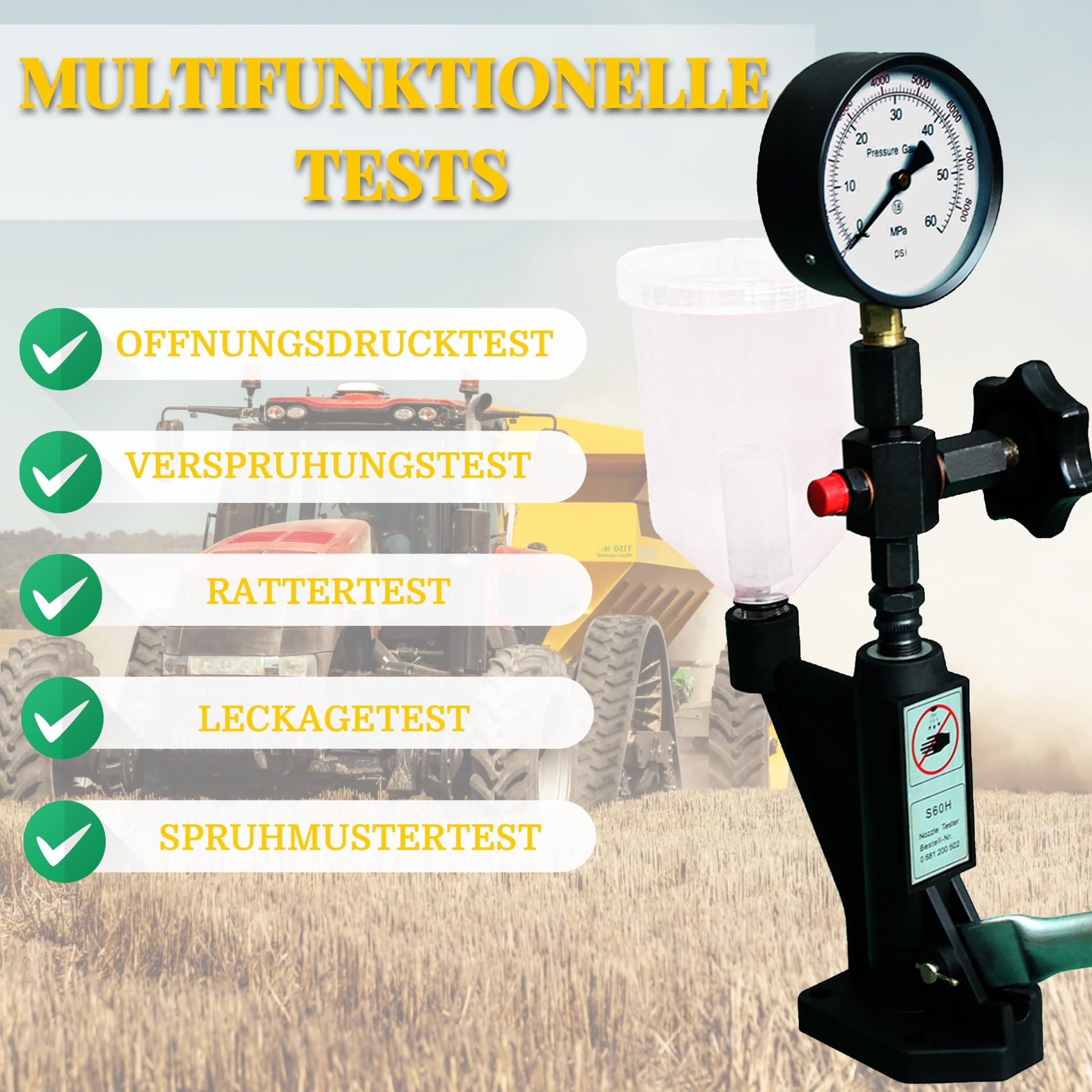 Diesel Einspritzdüsen Tester,Injektor Prüfgerät mit Handhebel,Kalibrieren der Einspritzdüse,mit Manometer 0-600 bar Druck,Einspritzdüse Prüfgeräte mit doppelter Skalierung Injektoren Tester