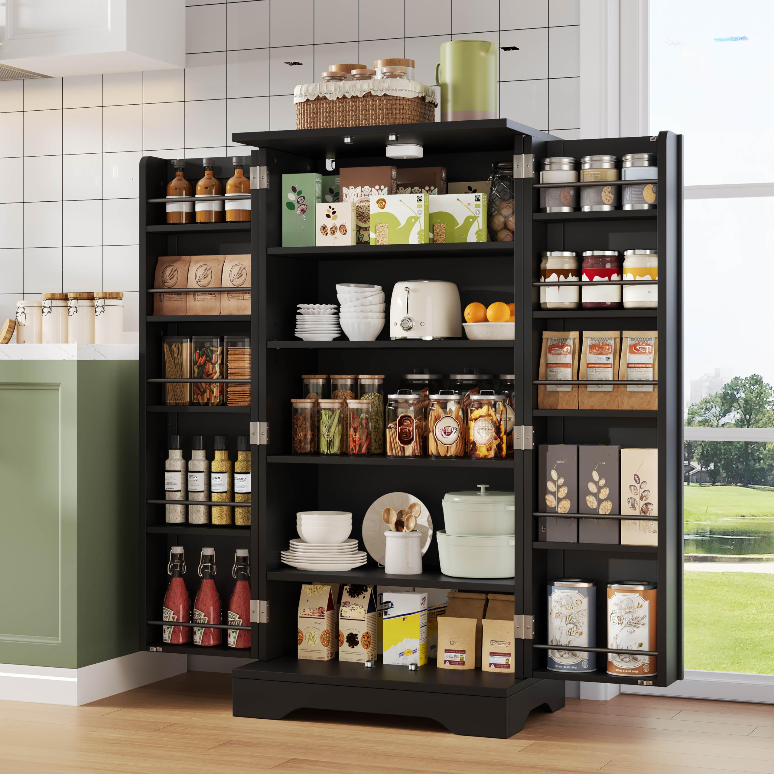 Armadietto da cucina, nero, 120 cm, con sensore a LED, con motivo ondulato 3D, cassettiera con scaffali, per cucina, sala da pranzo, soggiorno