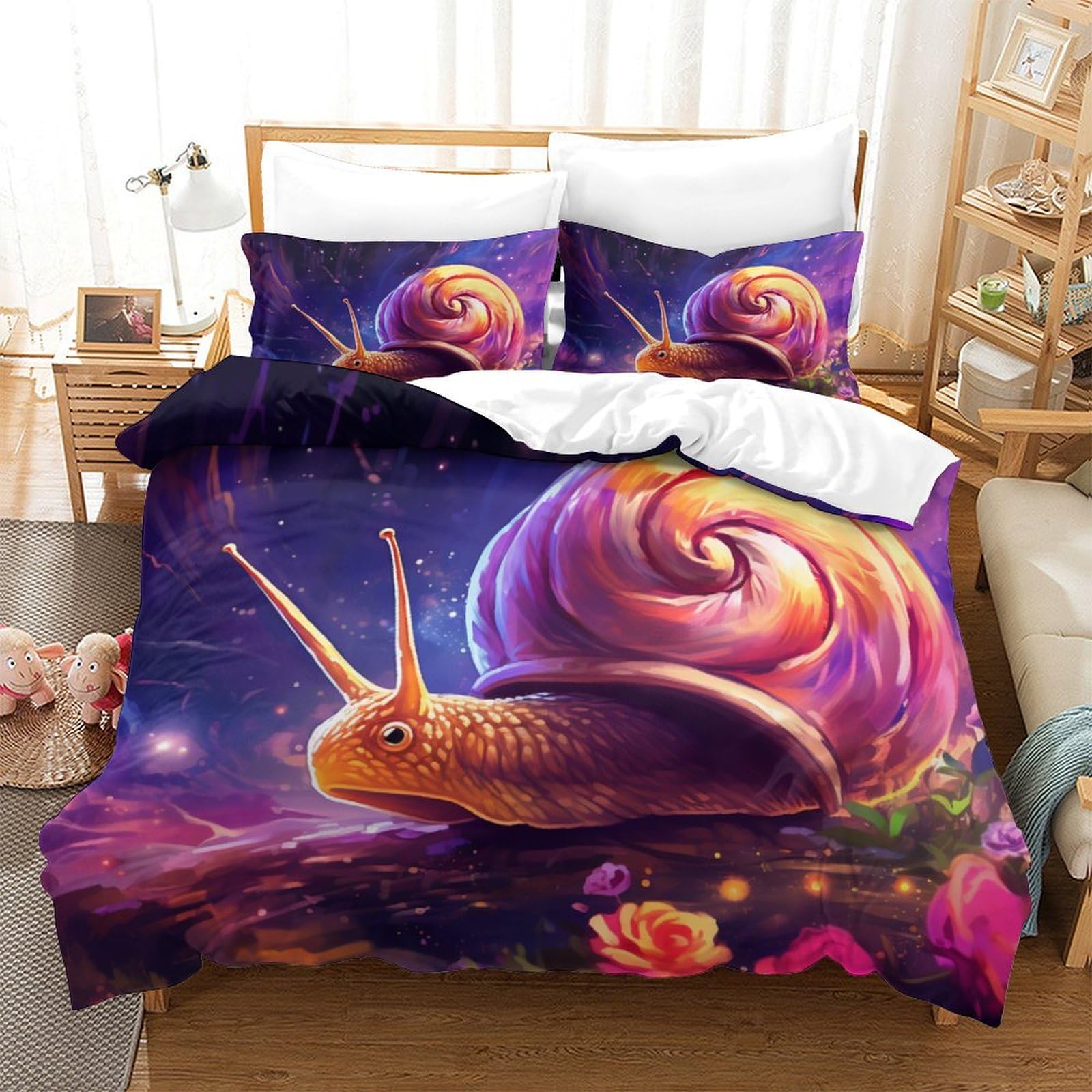 Housse de couette escargot 3D pour une chambre nature et cosy