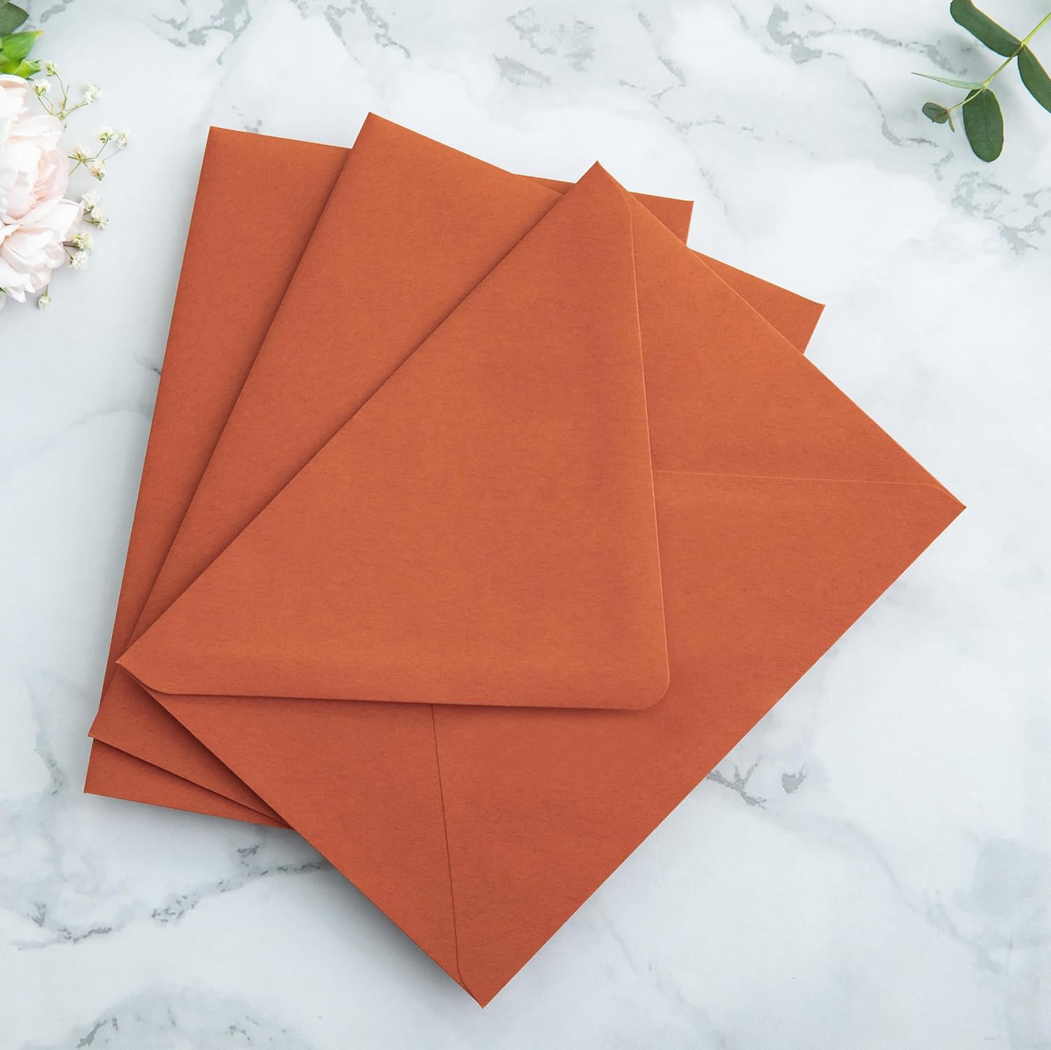 PONATIA 50PCS A7 Euro Flap Envelopes, Burnt Orange Liner Envelope, Perfect 5x7 Envelopes for Wedding Invitation Cards, Christmas Gift Cards Envelope, Acrylic Invitations, Photos