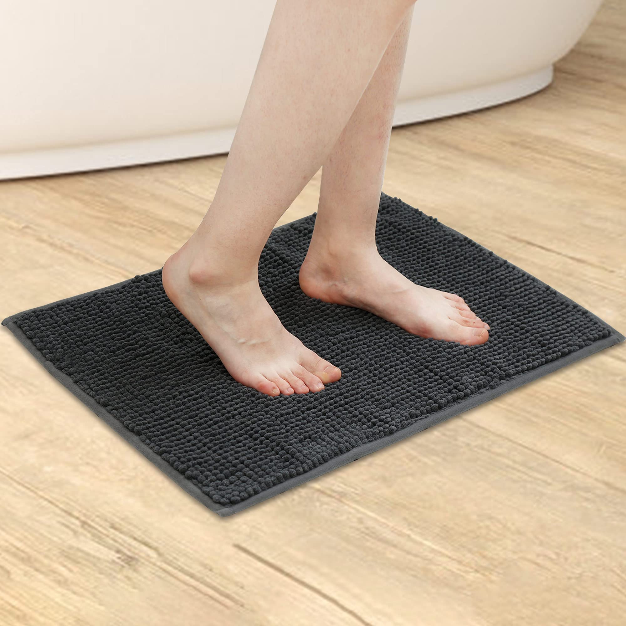 COOLIFE Chenille Bath Mat, Extra Absorbent and Super Soft with Non-Slip Underlay, Machine Washable Bath Mat, Easy to Clean Bath Mats for the Bathroom