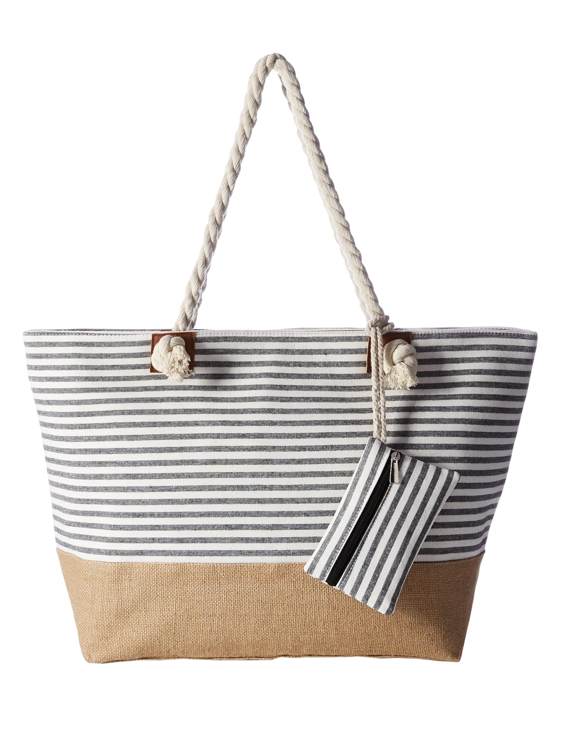 DonDon große Strandtasche XXL mit Reißverschluss - Umhängetasche Damen - große Badetasche für Urlaub vielseitige Shopper Tasche Damen für Strand Urlaub Must Haves Beach bag - Streifen schwarz