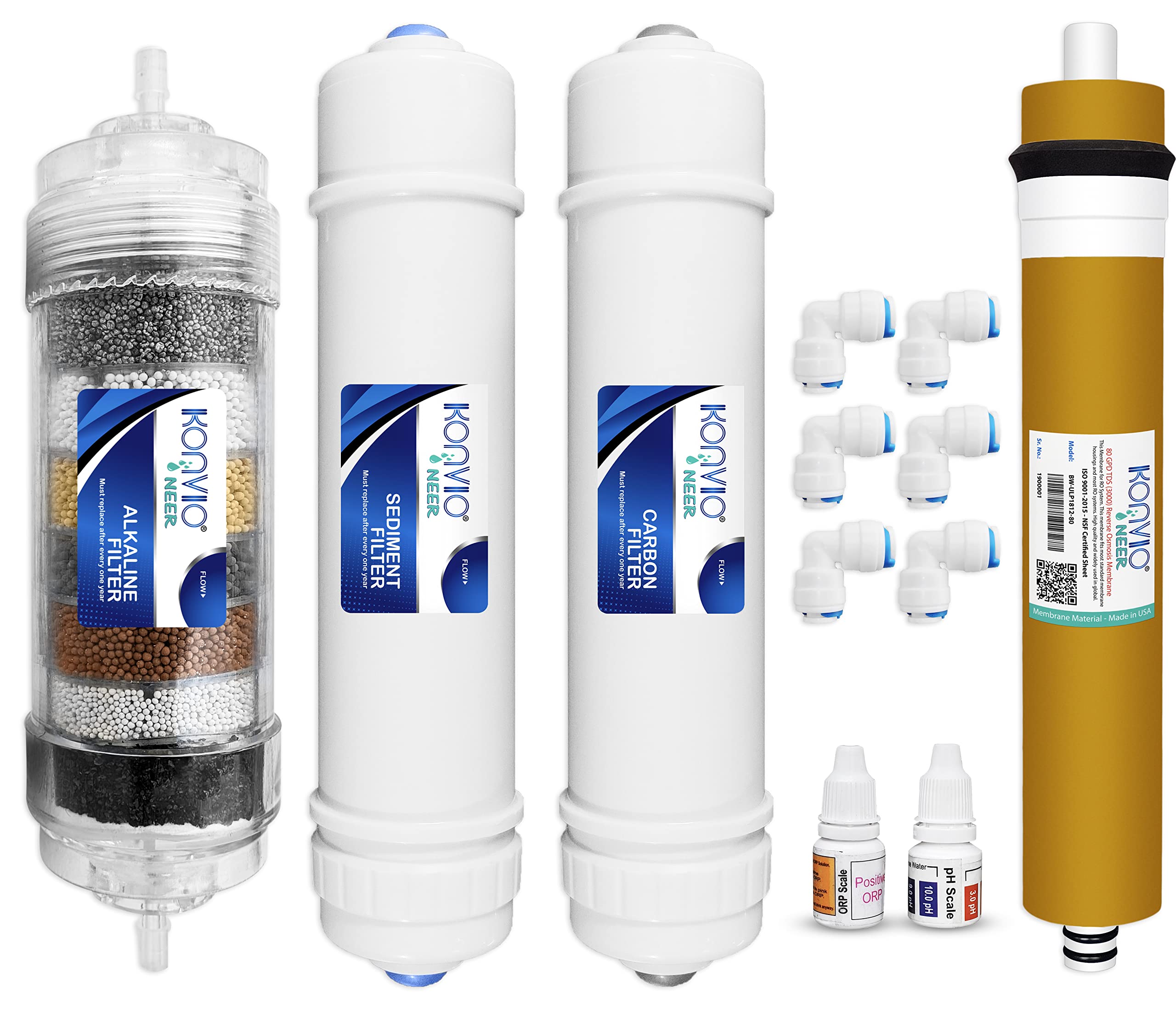 Konvio Neer Replacement Inline Filter/Cartridge Set Includes Carbon Sediment Membrane and AAA Alkaline Cartridge, 80 GPD RO Membrane for Water Purifier-picture-19